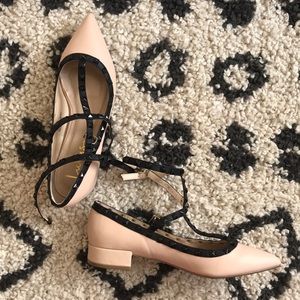 Nude Strappy Studded Pointed Toe Low heels